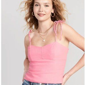 Linen Tie-Shoulder Cropped Top